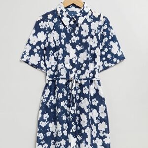 & Other Stories Dark Blue/White Floral Print Shirt Dress